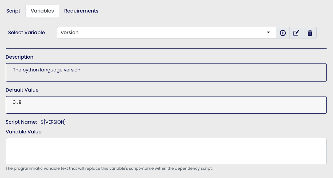 Dependency variable editor