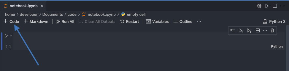 vs code jupyter notebook code cell create