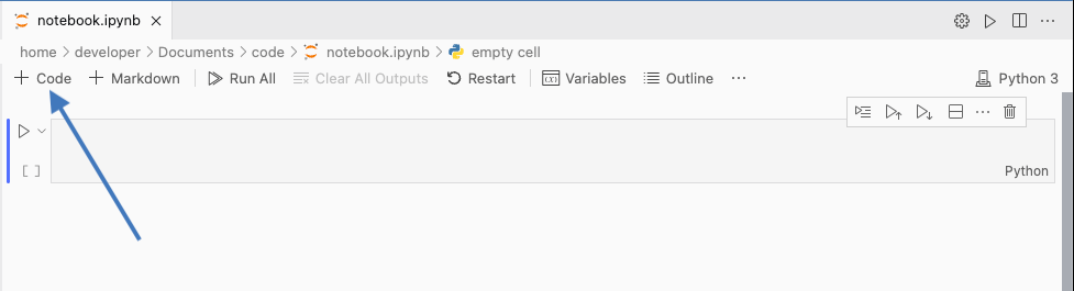 vs code jupyter notebook code cell create