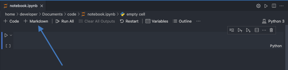 vs code jupyter notebook create markdown cell