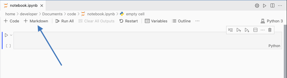 vs code jupyter notebook create markdown cell