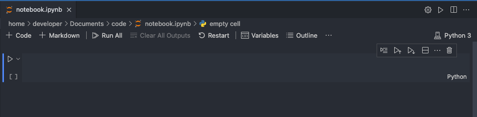 vs code jupyter notebook code cell create