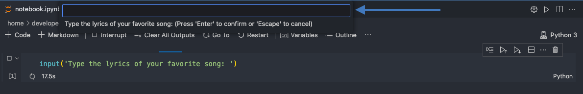 vs code jupyter notebook keyboard input textfield