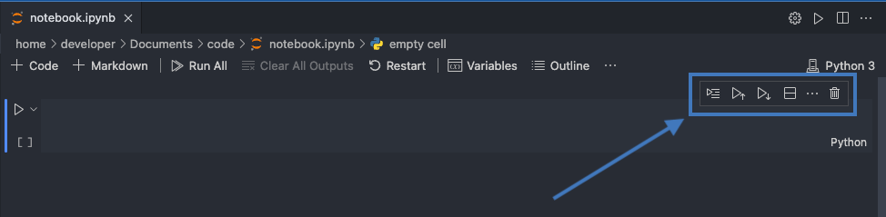 vs code jupyter notebook code cell option menu