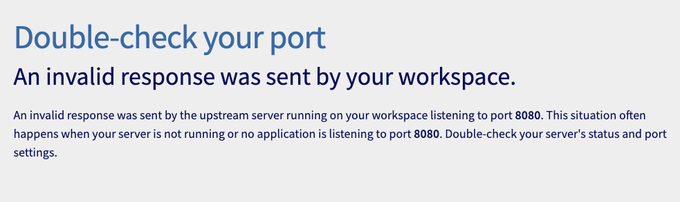 Grader Than Workspace port error page